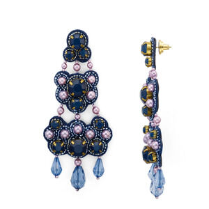 NEW Tory Burch Blue Beaded Chandelier Drop Gemstone Pearl Earrings $198
